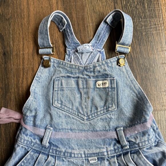 Vintage 80s 90s Baby Guess Denim Overalls Pink Ribbon Detail Girls Size 6Y - Picture 3 of 16